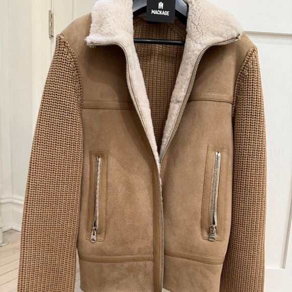 MACKAGE Mixed Media Shearling Jacket- LIGHT CAMEL-NATURAL - Picture 1 of 6